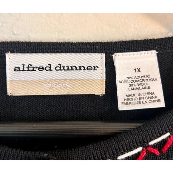 Alfred Dunner Cardigan Womens 1X Plus Black Wool Blend Cardinal Embroidered - Picture 5 of 8